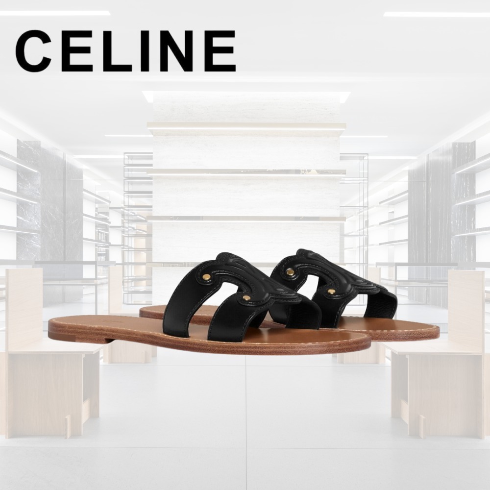 海外限定 CELINE サンダル トリオンフ ミュール カーフスキン 黒