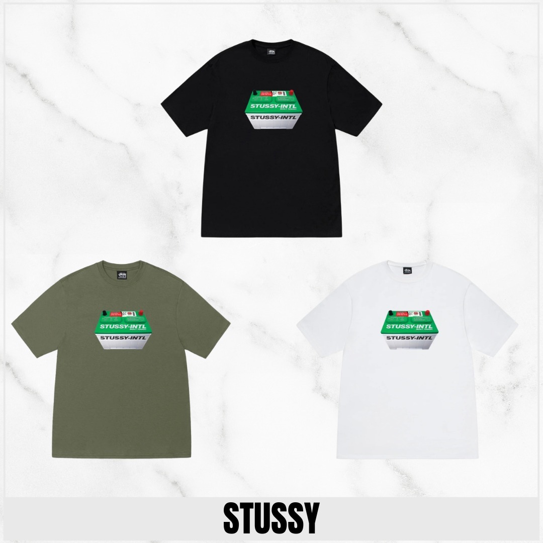 【STUSSY】バッテリーTシャツ 100%コットンユニセックスデザイン