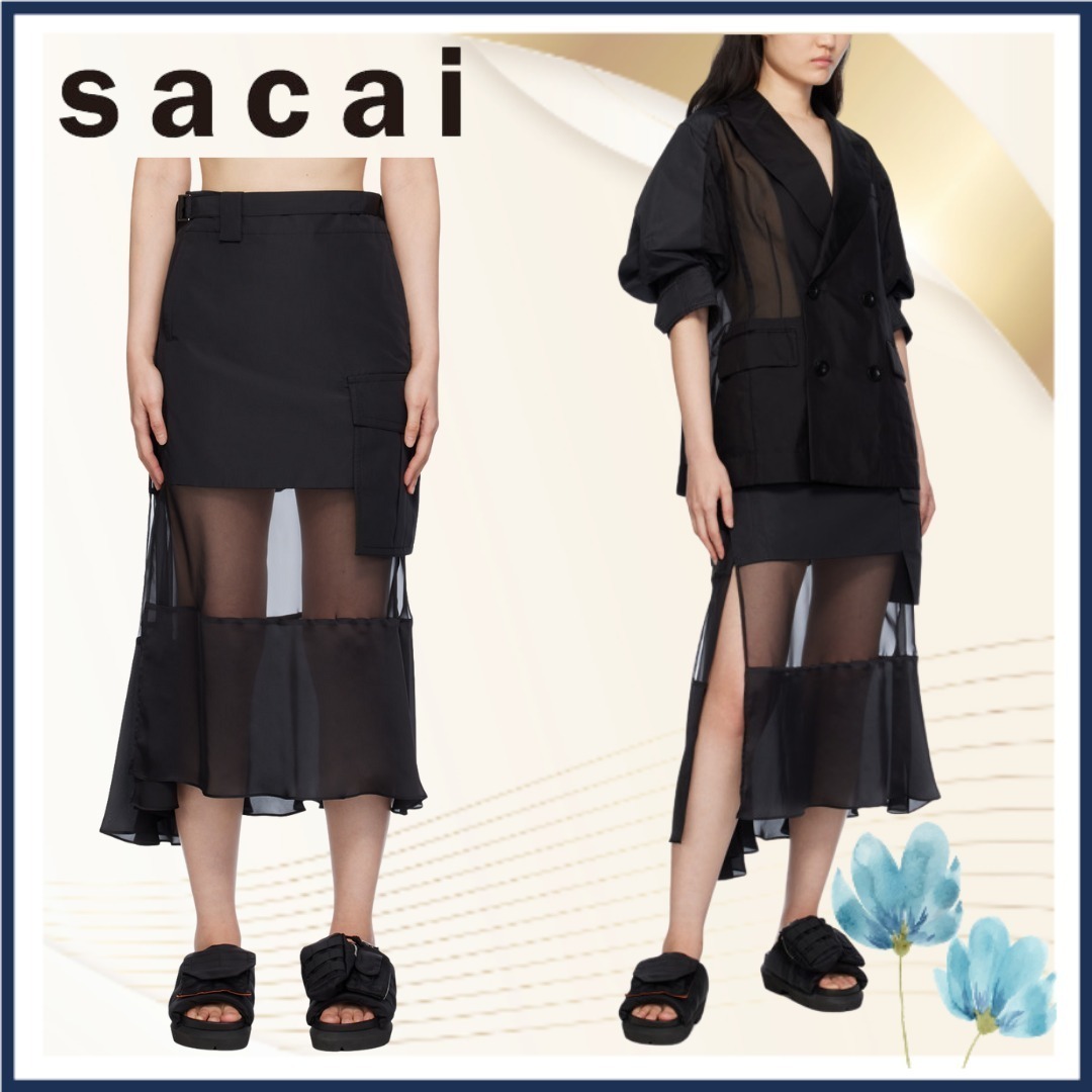 【sacai】ブラック Combo ミディアムスカート