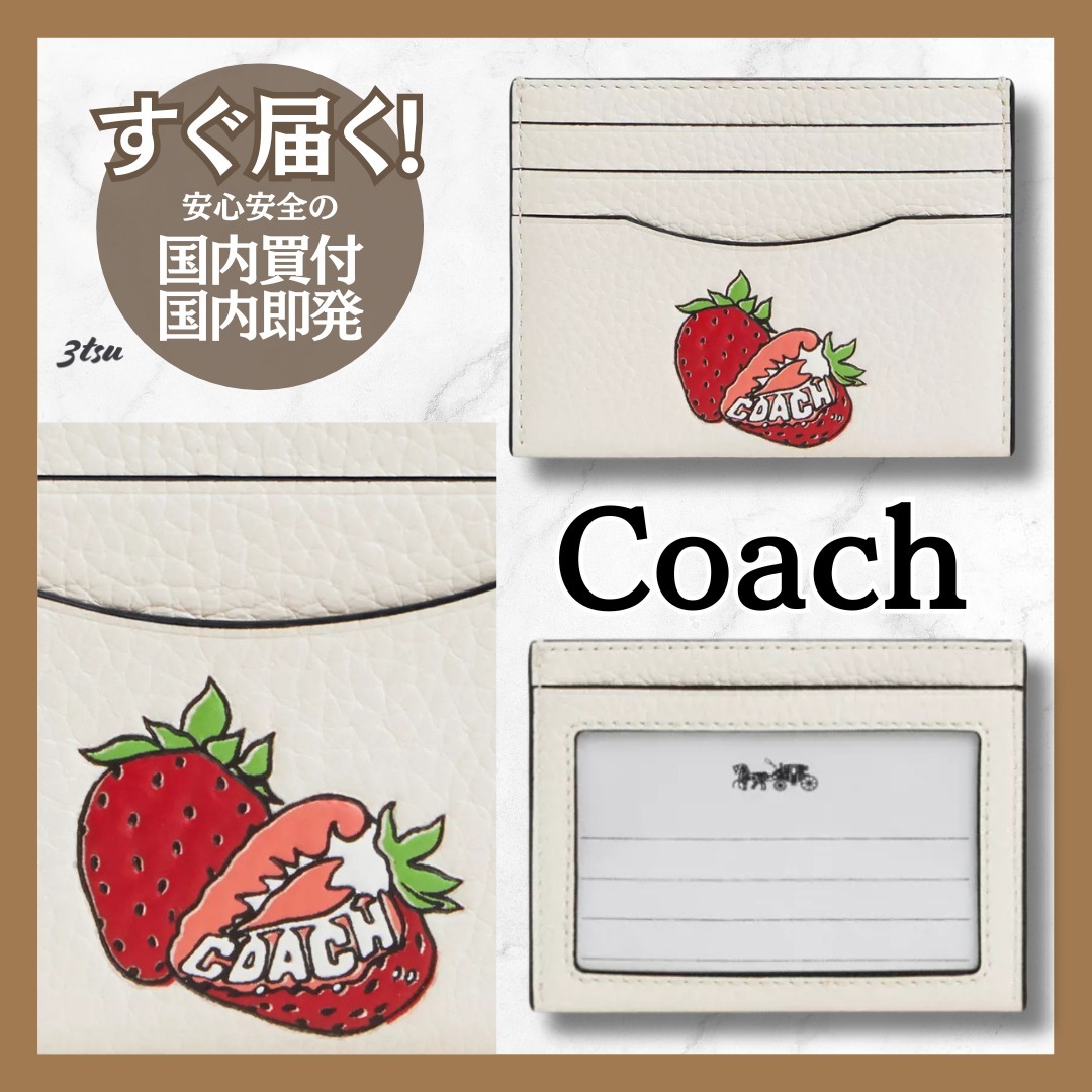 【直営店】coach★スリム ID カードケース ストロベリープリント