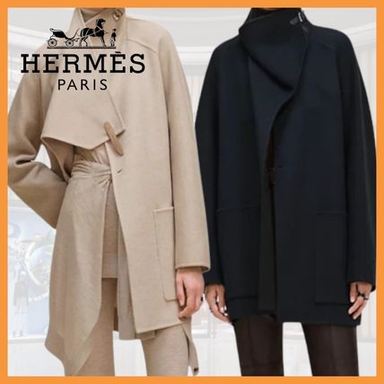 お歳暮・冬ギフト特集2025 美品】HERMES ネイビー フード付きミリタリーコート エルメス ジャケット・アウター