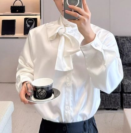 セクシー ドレス リボン ボウタイ お洒落 サテン風 シャツ
