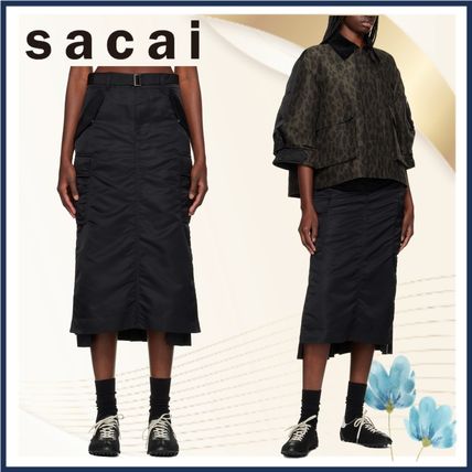sacaiサカイ★ブラック パネル ミディアムスカート サテン ブラック（黒）系 M sacai(サカイ) スカート(レディース