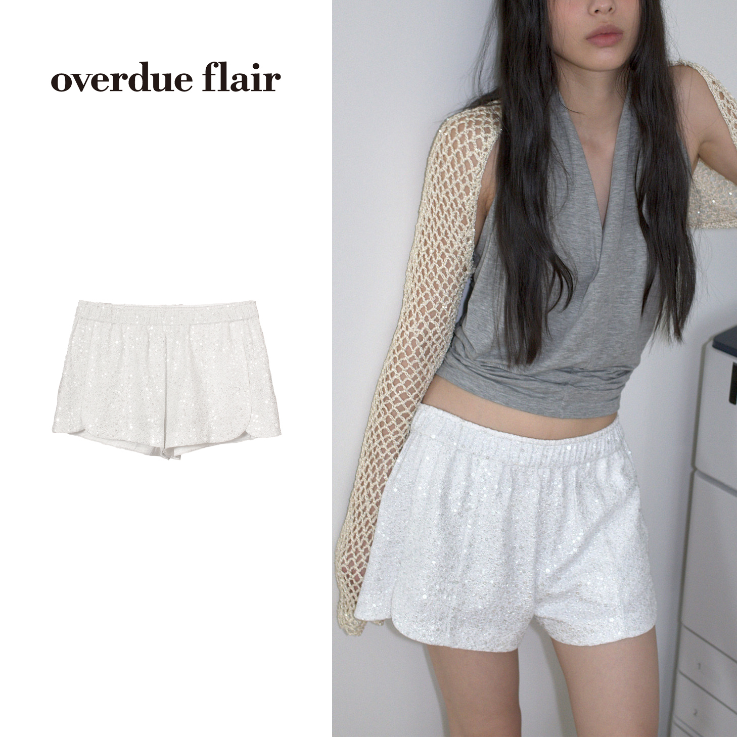 ショートパンツ overdue flair : 25SS / SEQUIN MINI SHORTS (SILVER)