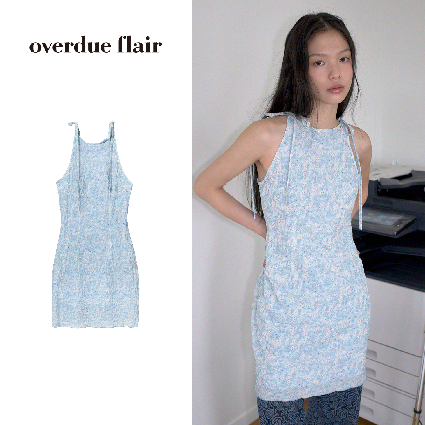 ワンピース overdue flair : 25SS / FLORAL HALTER DRESS (BLUE)