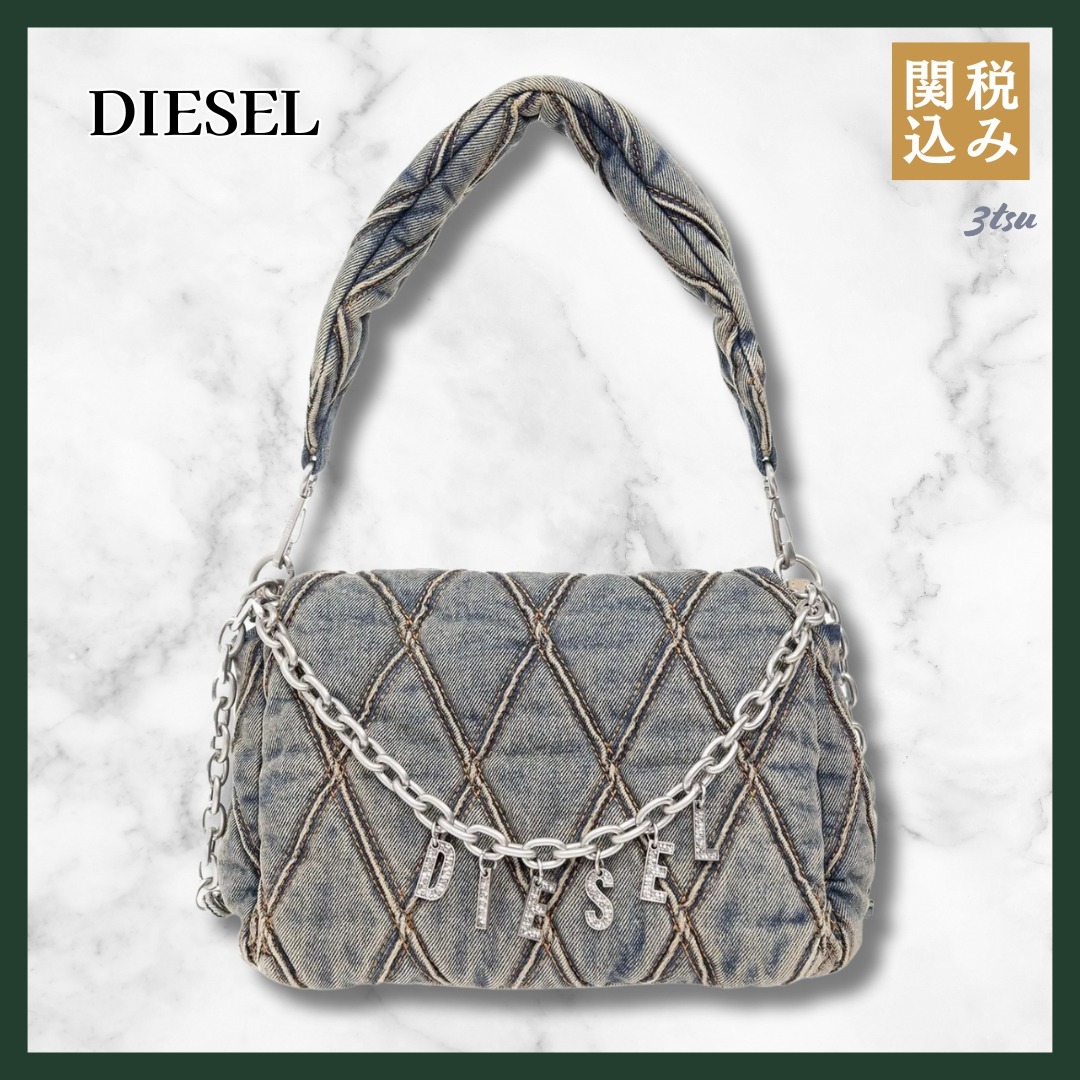 DIESEL★ディーゼル Charm-D 装飾デニム ショルダーバッグ Gray