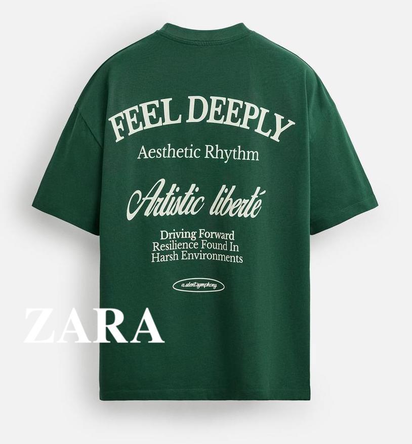 ★ドイツ発*ZARA*新作*SLOGAN プリントTシャツ/GN★