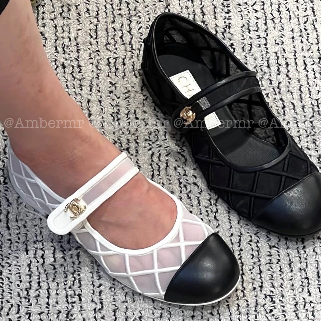 25M CHANEL CC メリージェーン メッシュなフラットシューズ