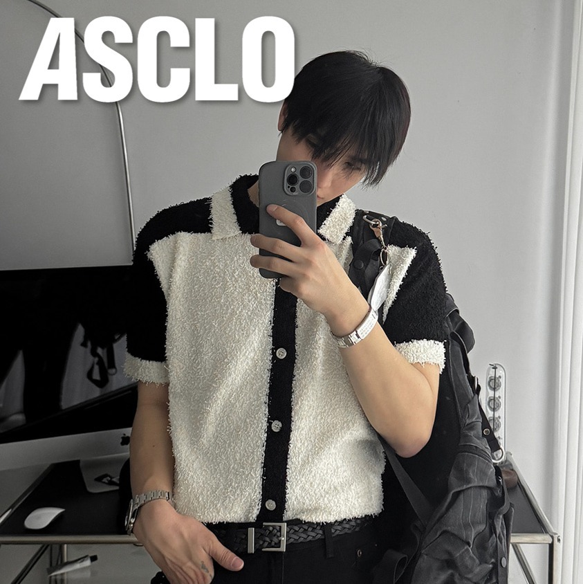 カーディガン ASCLO Boucle Bicolor Short Sleeve Cardigan (3color)