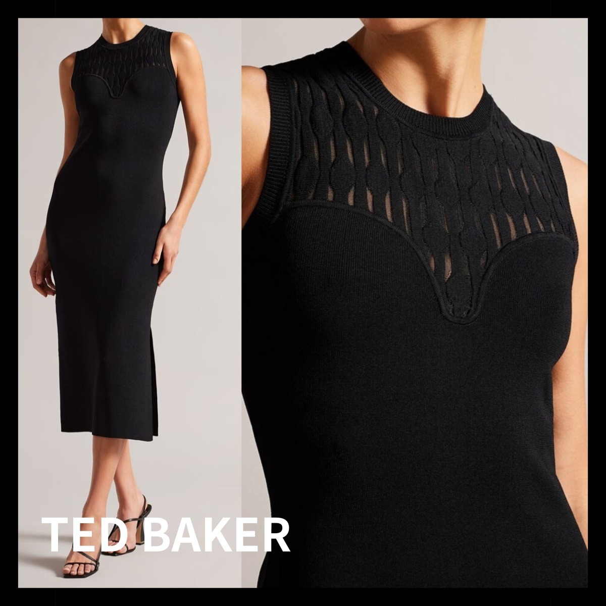 【TED BAKER】Polyan ボディコン タイト ステッチ ワンピース 黒