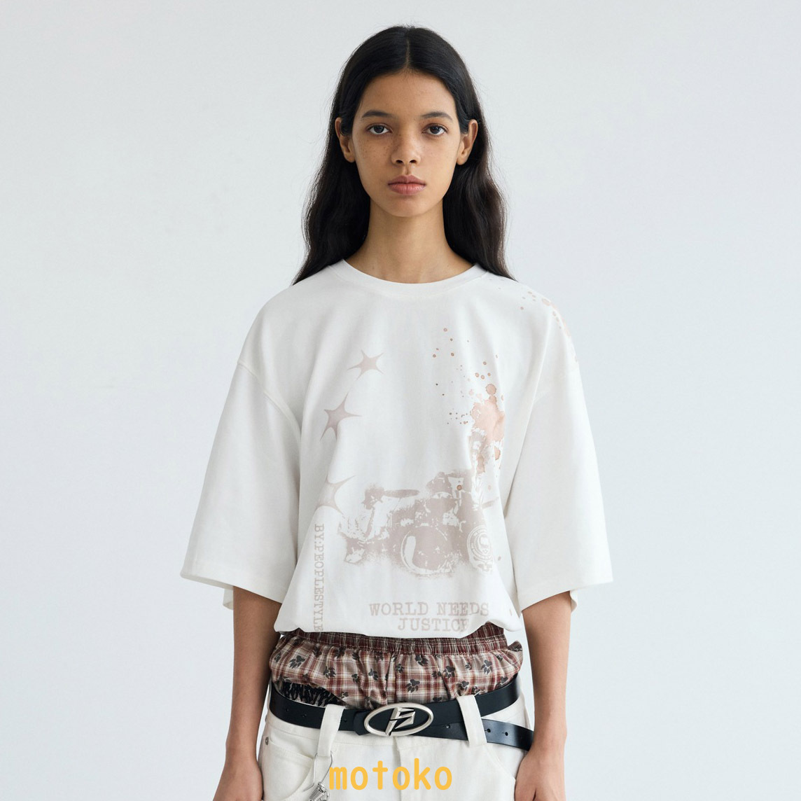 PEOPLESTYLE レトロ ルーズ プリント ユニセックス 半袖Tシャツ