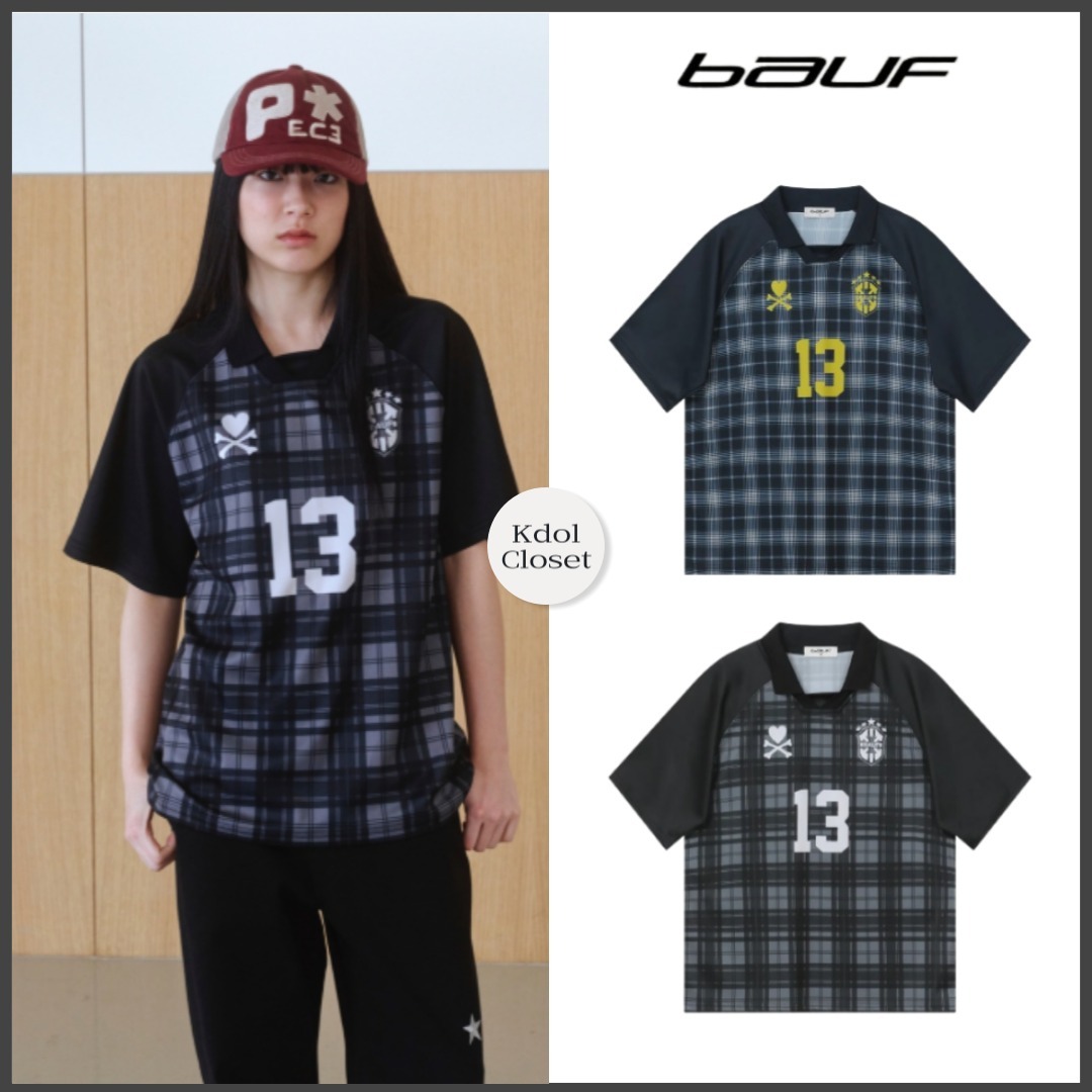 韓国 トレンド ユニフォームTシャツ[BAUF] CHECK JERSEY T-SHIRT