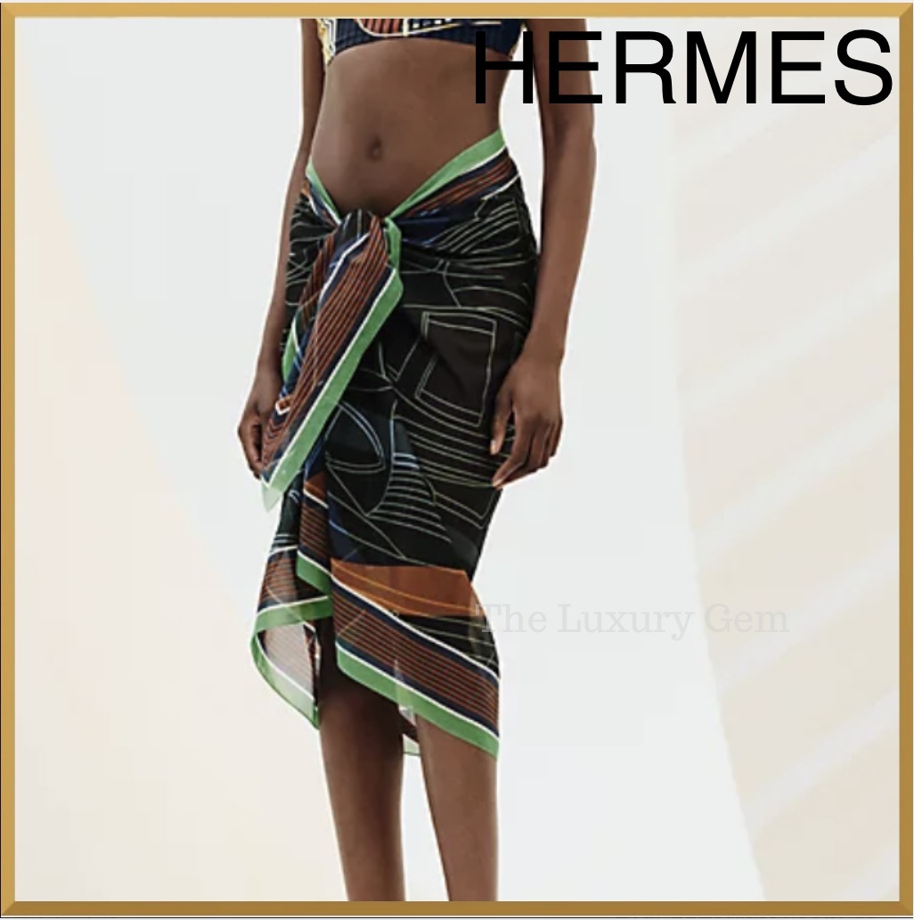 人気【HERMES】「Thalassa Raye」プリントのマキシパレオ