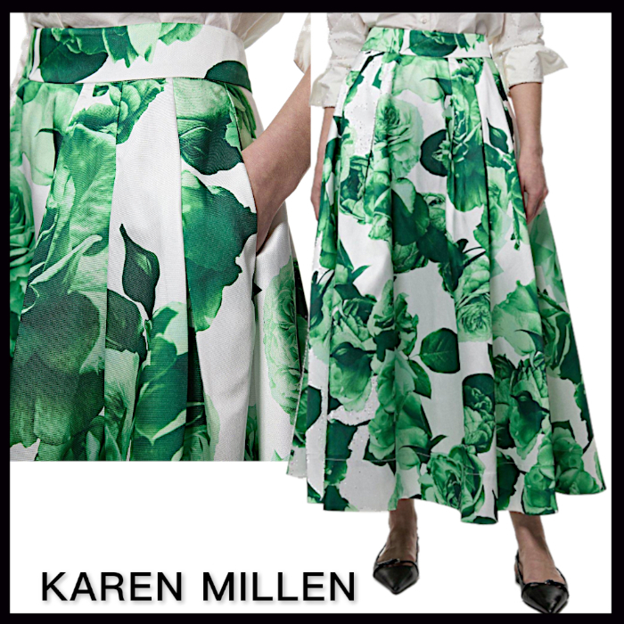 【Karen Millen】UK発 ローズ ツイル プロム スカート グリーン