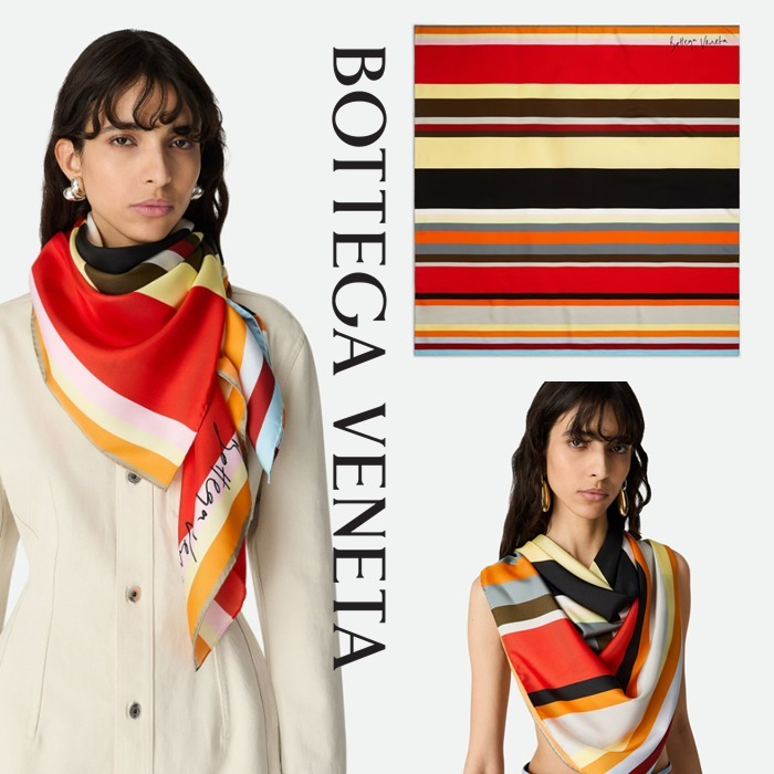 新作【Bottega Veneta】シルクツイル ストライプ フーラード