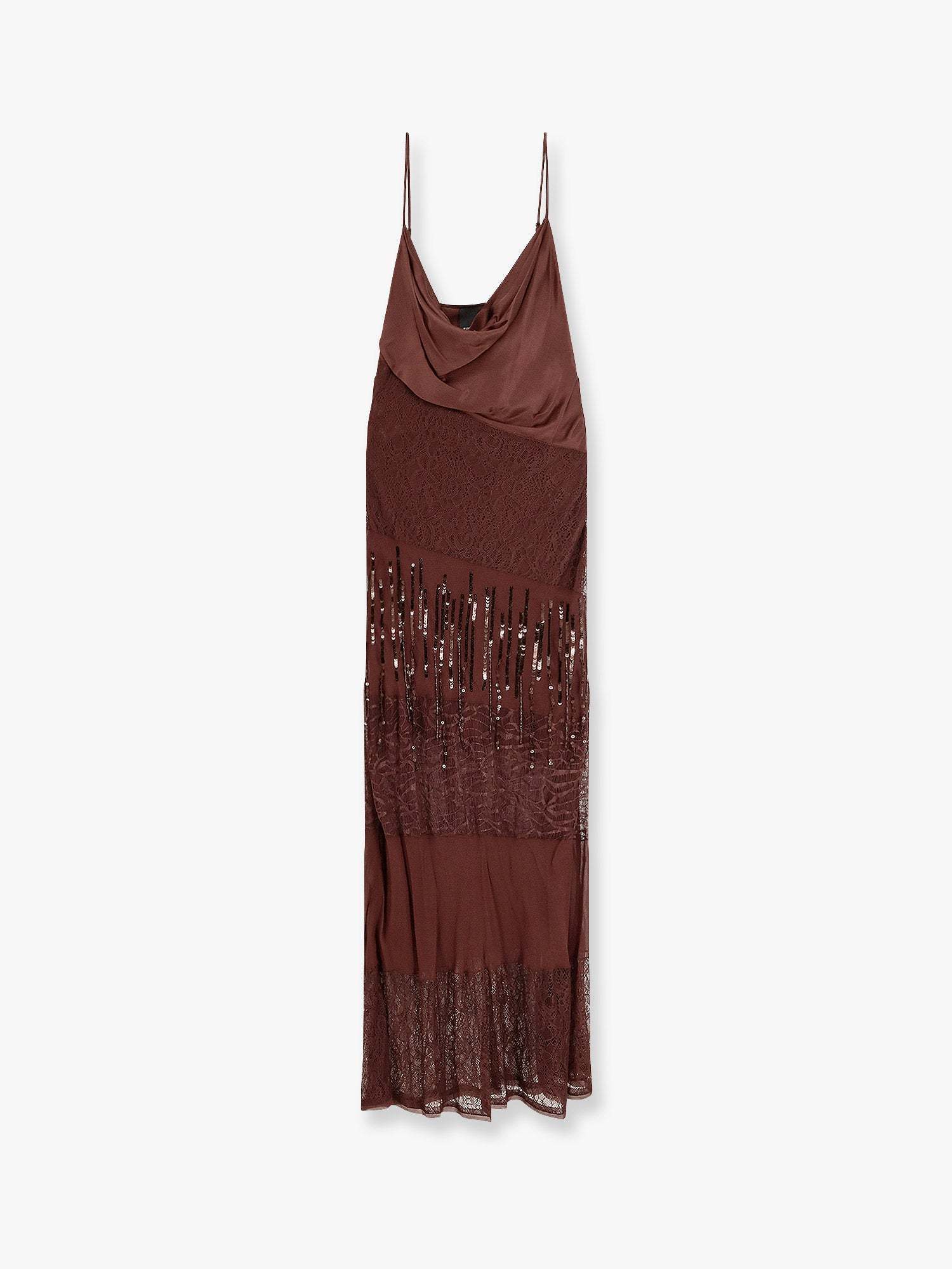 ワンピース PINKO Ibis satin and lace long dress Marrone