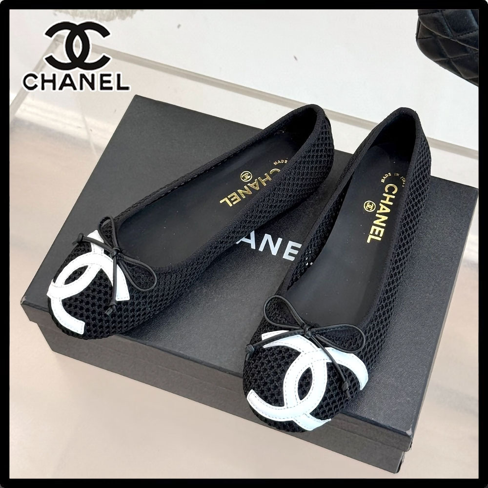 【メッシュがお洒落☆上品な黒☆】★CHANEL★バレエシューズ