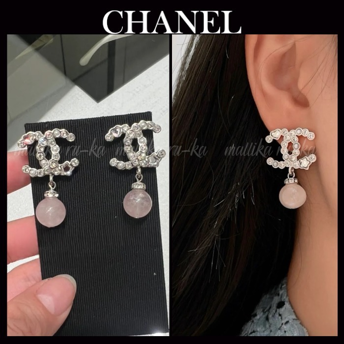 ピンクストーンがキュート♡【CHANEL】 CCロゴ ピアス