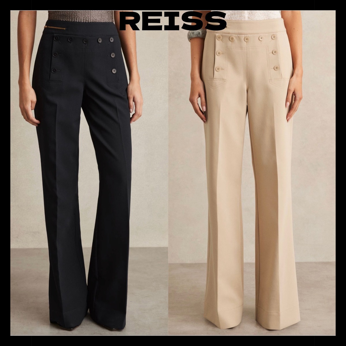 【REISS】SIDNEY ワイドレッグ ボタン スラックス パンツ 美脚