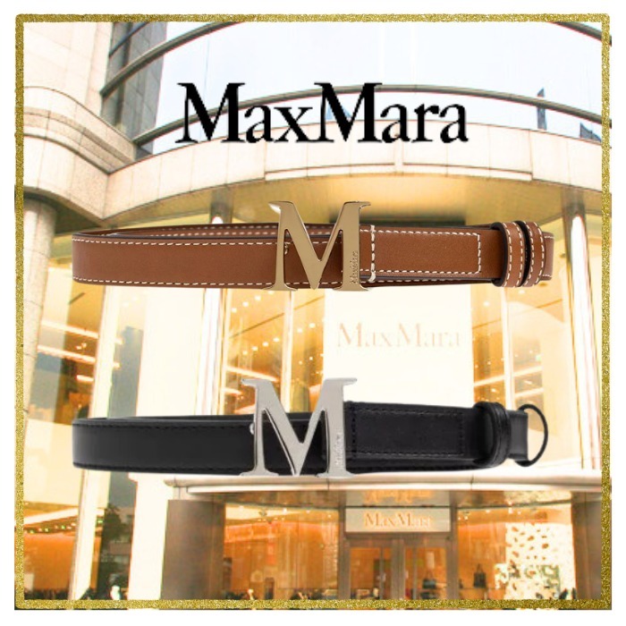 関税 送料込 Max Mara ベルト レザー Mロゴ