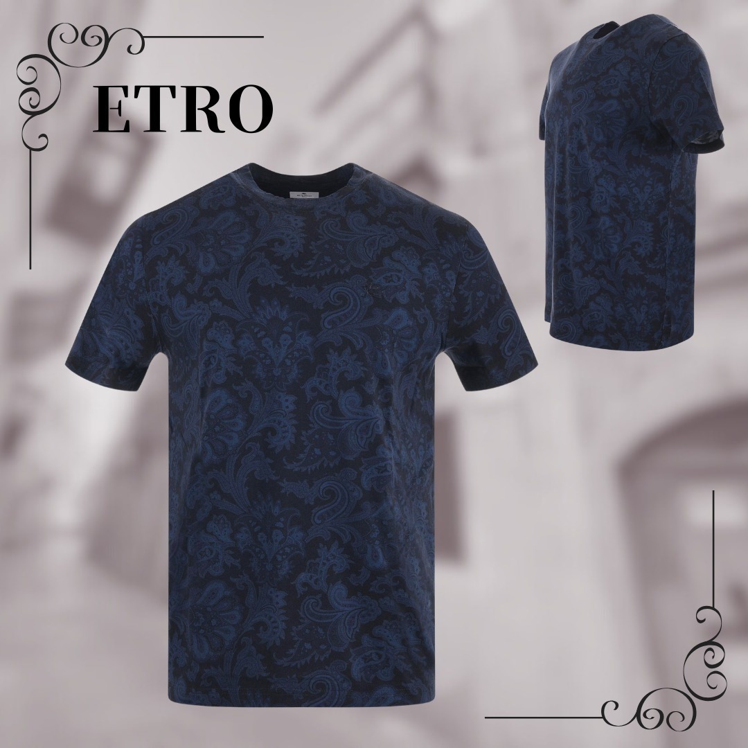 【ETRO】関税込☆コットンTシャツ ペイズリー ロゴ ネイビー