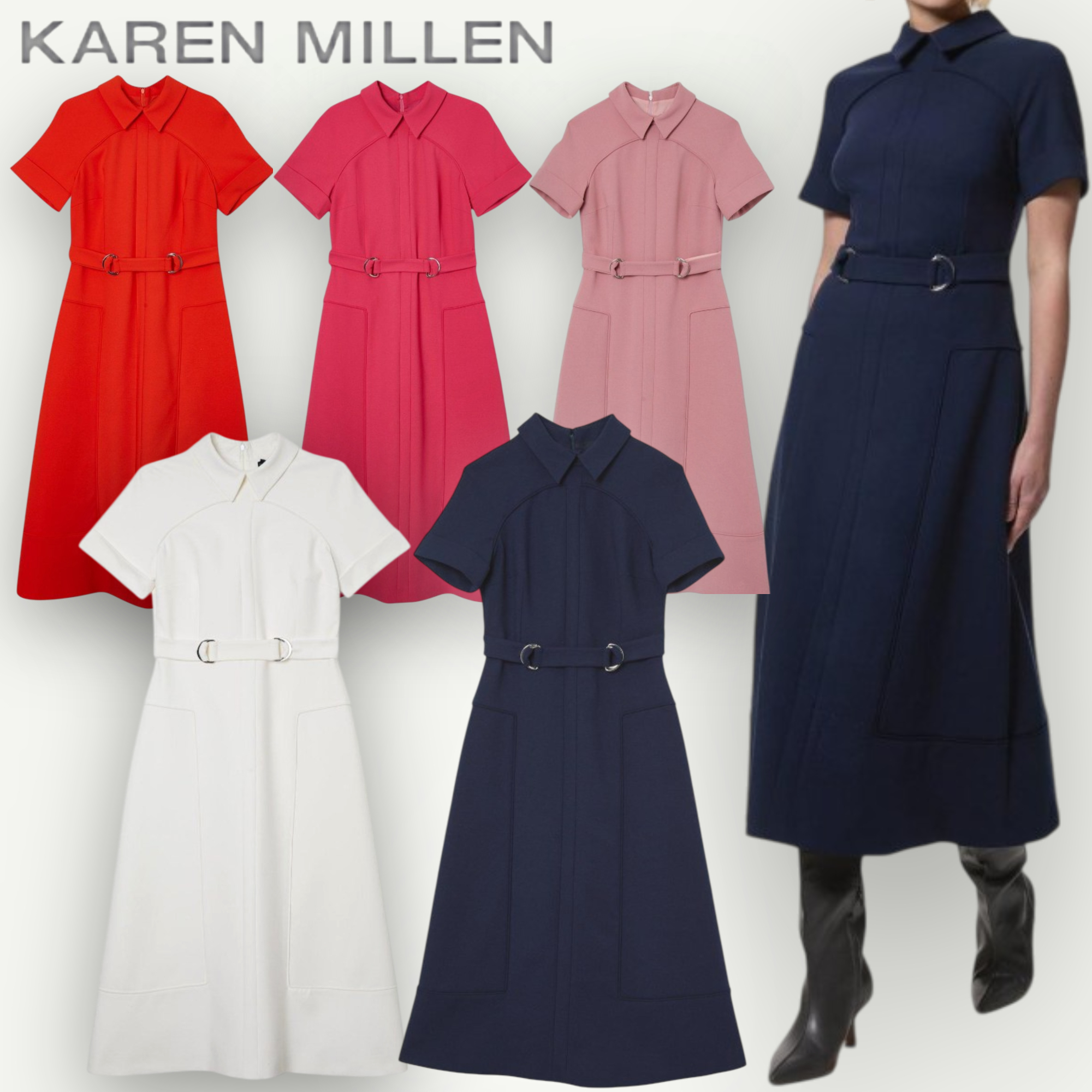 【KAREN MILLEN】ストレッチ ウエストタブ ミディドレス