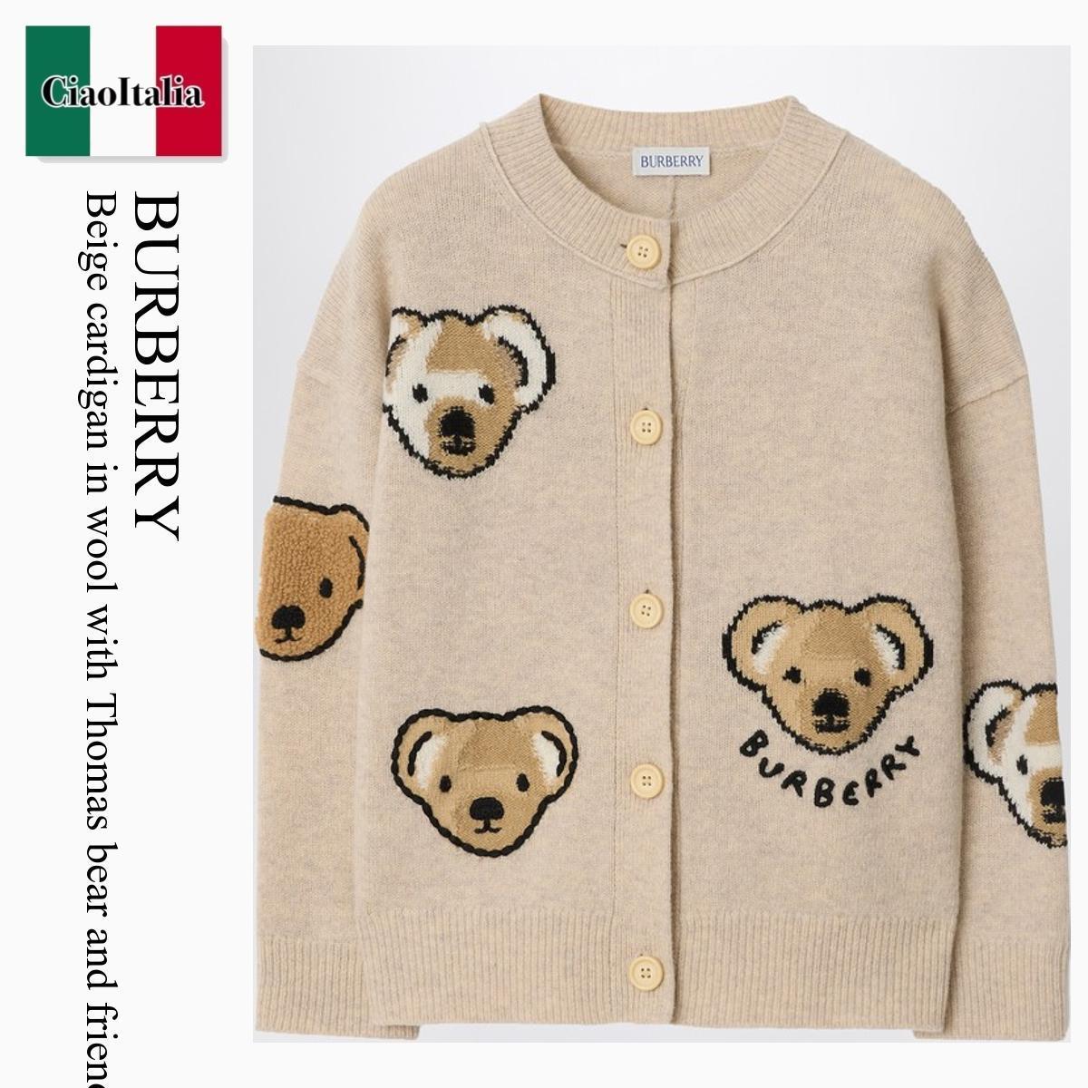 キッズ用トップス Burberry Beige Cardigan In Wool With Thomas Bear And Friends