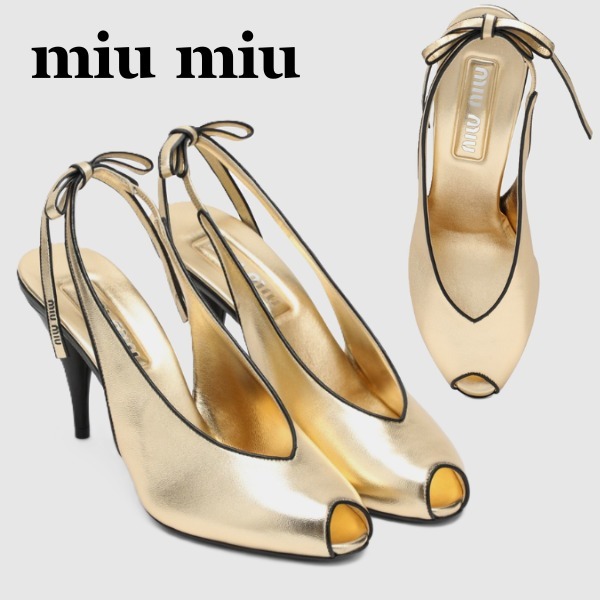 MIU MIU☆スリングバックパンプス ナッパレザー プラチナカラー