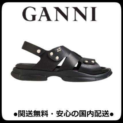 『Ganni』レザー スリングバックサンダル スタッズ付き Ganniガニー/レザー スリングバックサンダル スタッズ付き 靴