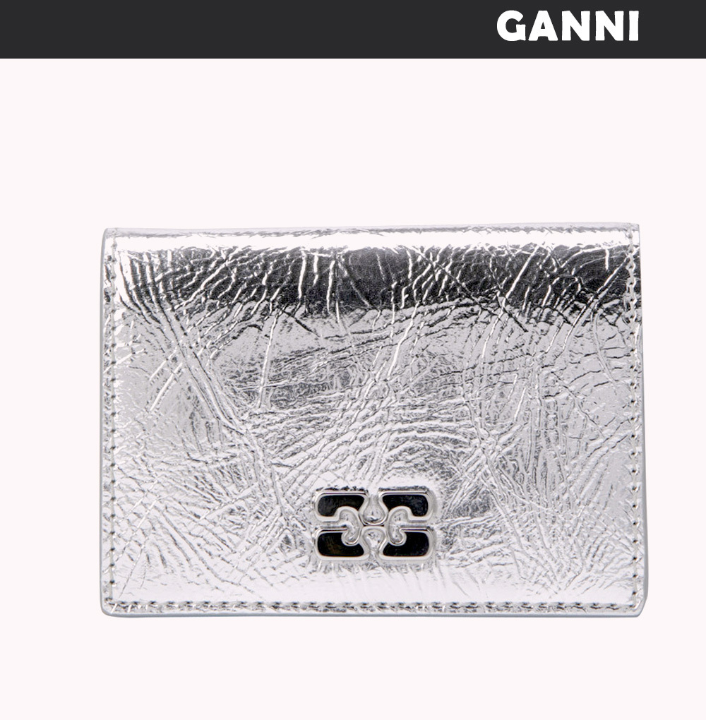 Ganni ◆ Bou Flap Card Holder - Silver【 残りわずか】