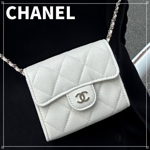 CHANEL チェーンクラッチ ミニ財布 キャビアスキン CCロゴ
