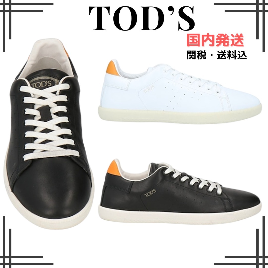 ★TOD’S★レザー 無地 ラウンドトゥ フラットスニーカー 関送込