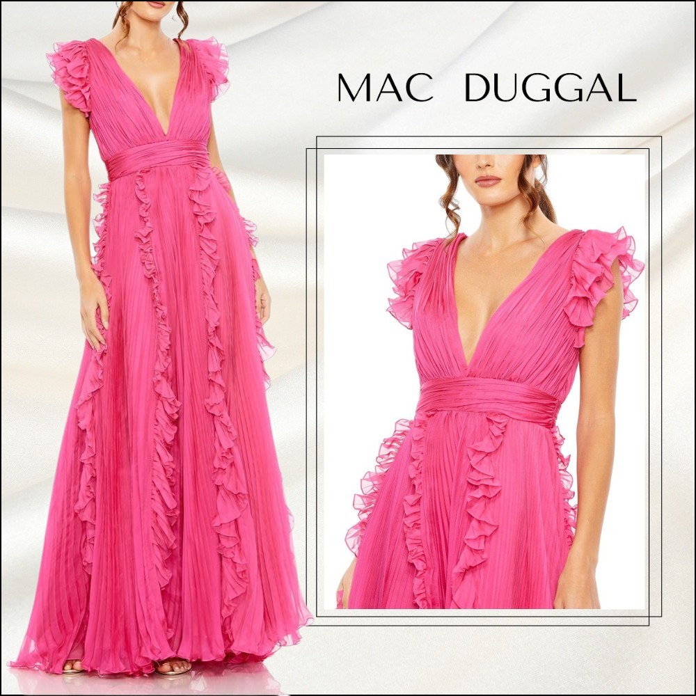 関税送料込【MACDUGGAL】ロングワンピース フリル フレア ピンク