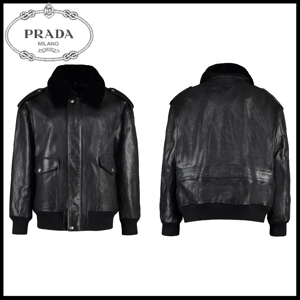 【PRADA】取り外し可能な襟 レザー ジャケット関税込み SALE