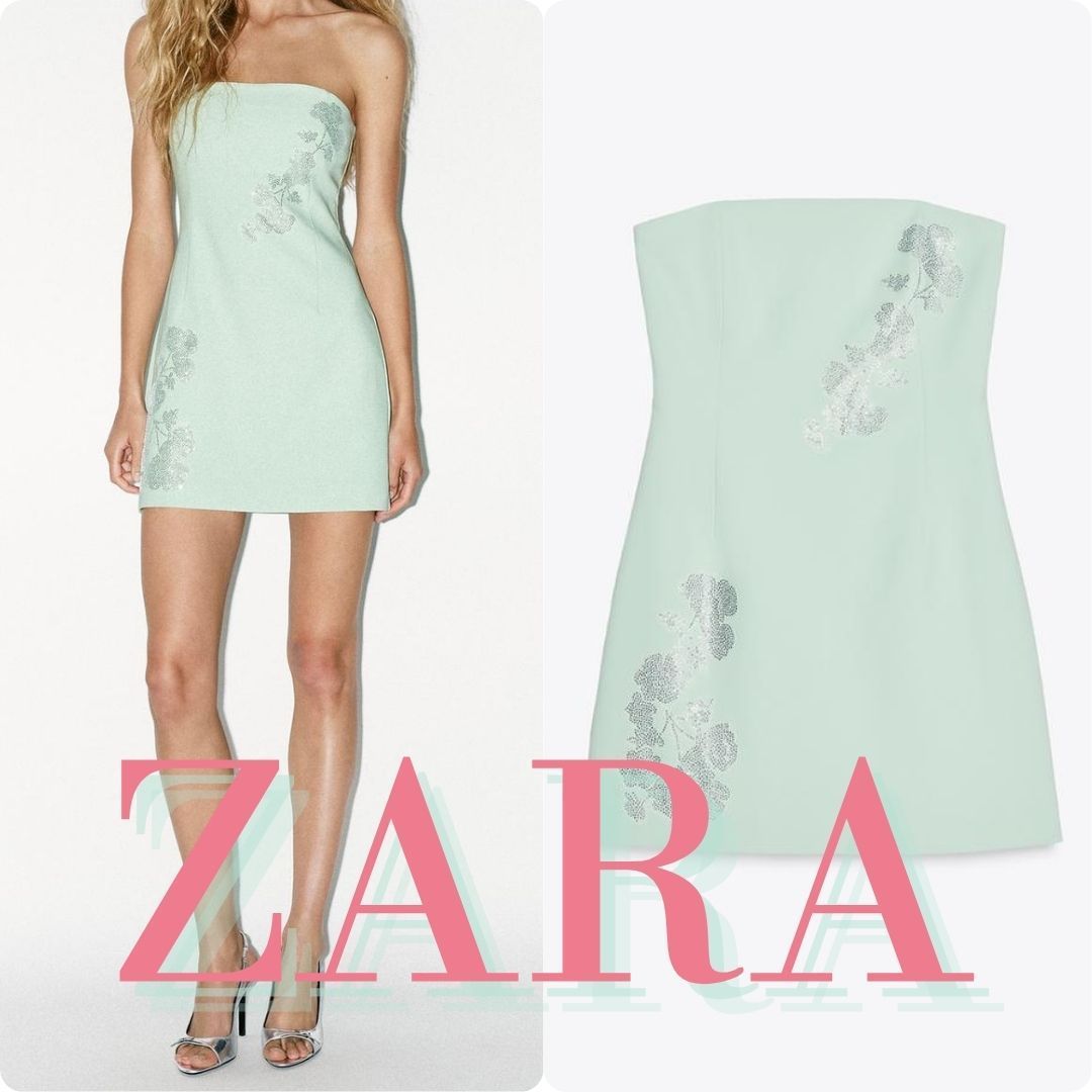 ZARA ストラップレス ラインストーンワンピース 4772/347