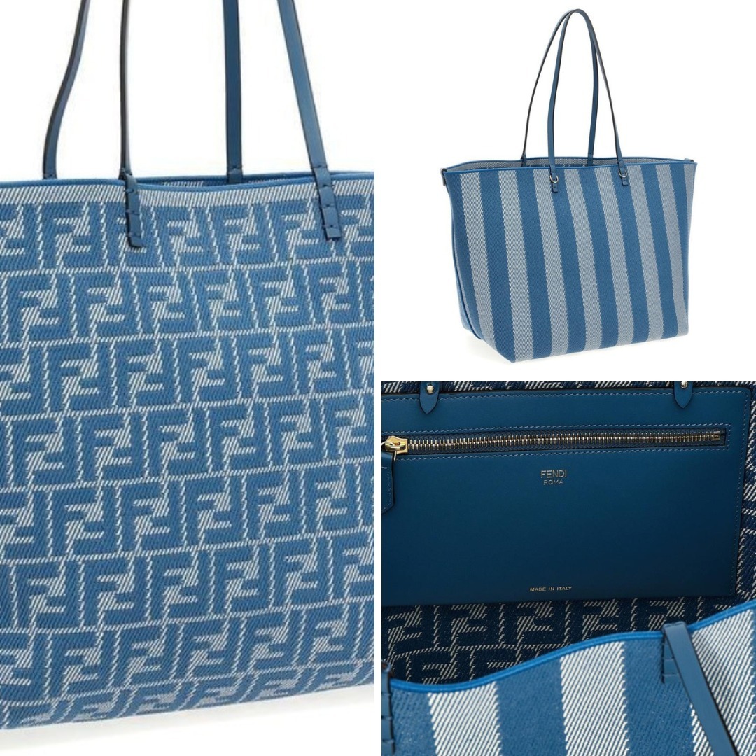 【FENDI】ペカンストライプ ブルーFFモチーフ トートバッグ