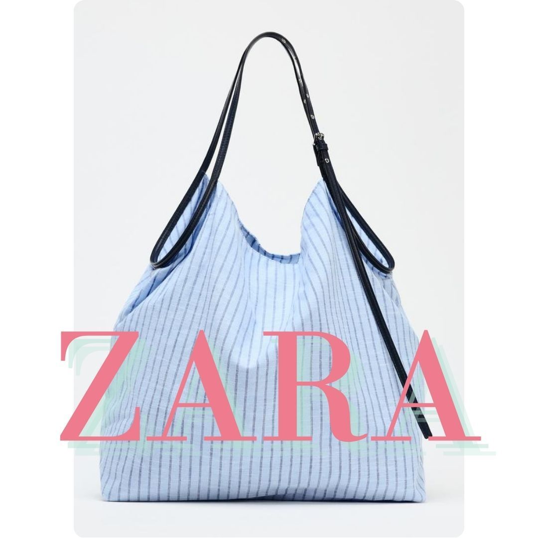 ZARA ストライプ柄ファブリックトートバッグ 6001/610