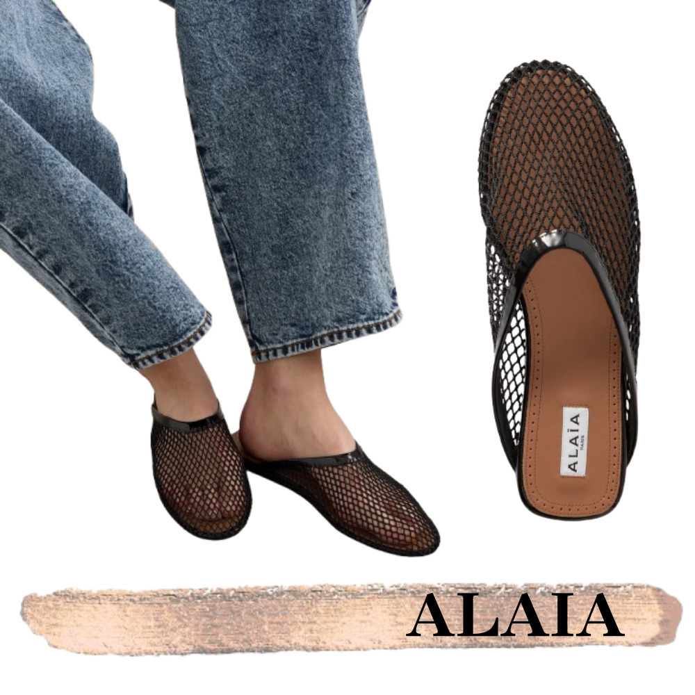 ALAIA☆関税込み☆レザートリムのフィッシュネットミュール