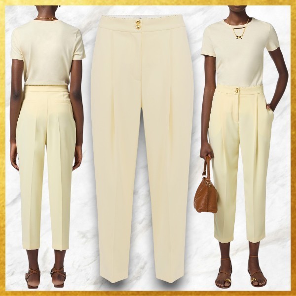 シンプル ELISABETTA FRANCHI コントラストステッチ パンツ 黄