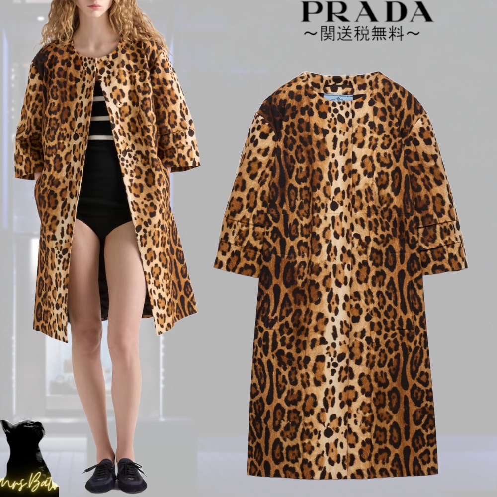 PRADA 大人気 レオパルド オーバー コート ジャケット 関・送無