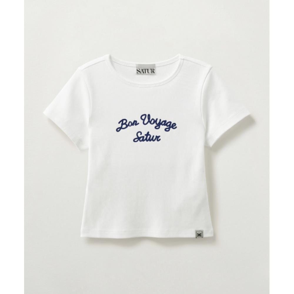 ◆SATUR◆ W Bon Voyage Slim Fit Crop T-Shirt White