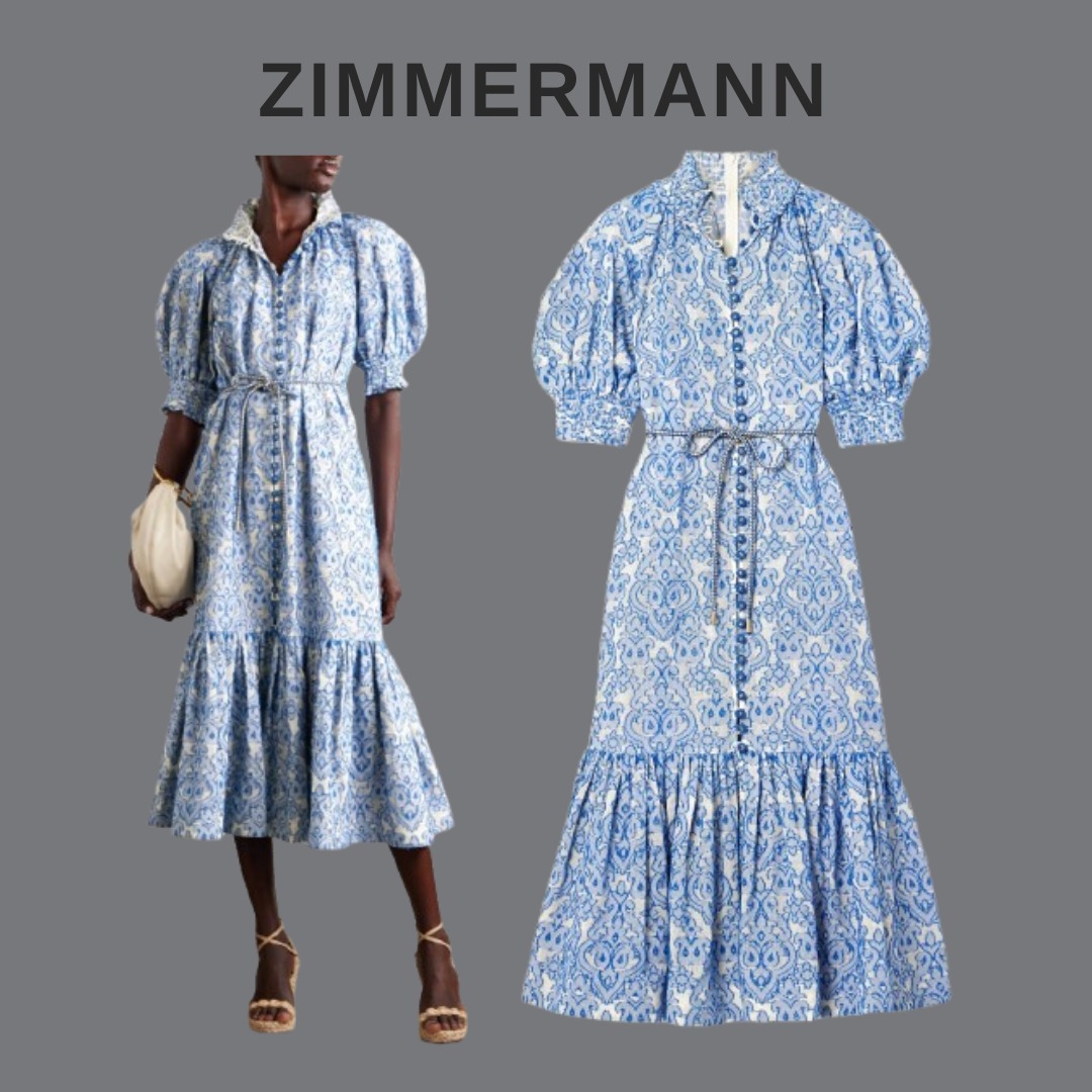 ZIMMERMANN ティアード ミディ丈ワンピース 刺繍入【関税なし】