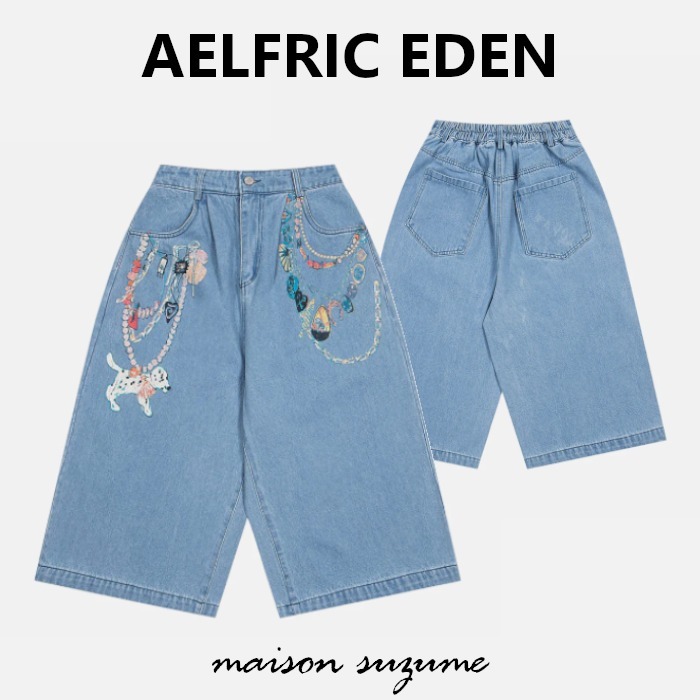 【AELFRIC EDEN】デコチェーンプリント☆デニムハーフパンツ