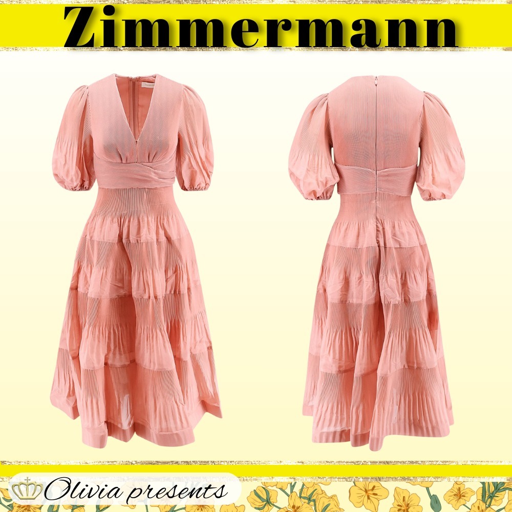 【Zimmermann】Vネック プリーツ 半袖ドレス