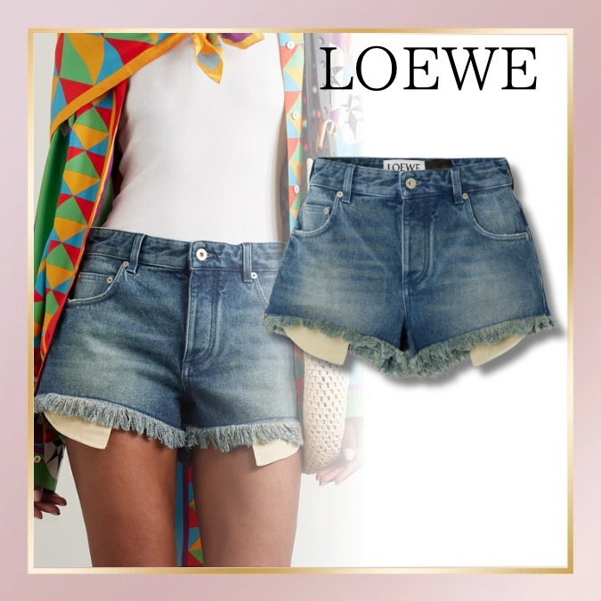 関税混み【LOEWE】デニム ショートパンツ ロゴ入り