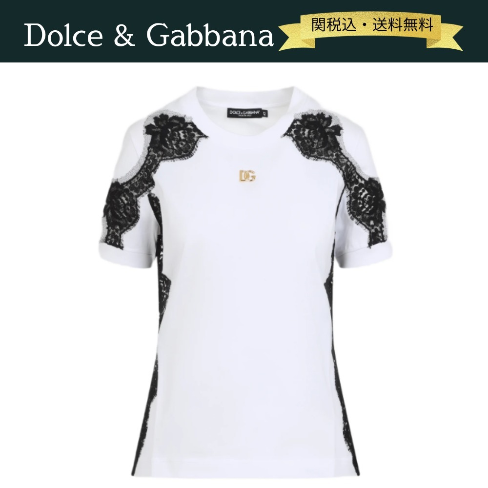 【関税・送料込】Dolce & Gabbana 黒レース コットン Tシャツ
