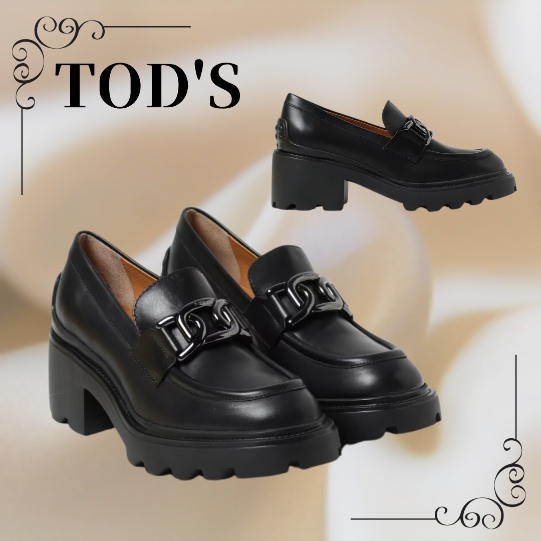 【TOD'S】関税込☆レザーローファー ロゴバックル ブラック