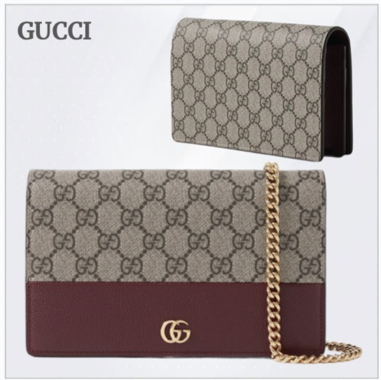 【GUCCI】 レザー&ロゴプリント キャンバスウォレット、レッド
