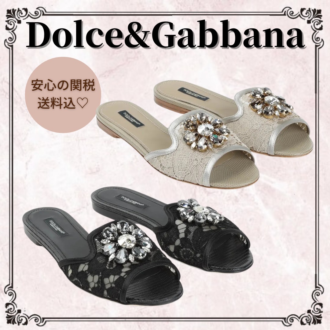 関税込◎*Dolce&Gabbana*レース ブローチ スライドシューズ