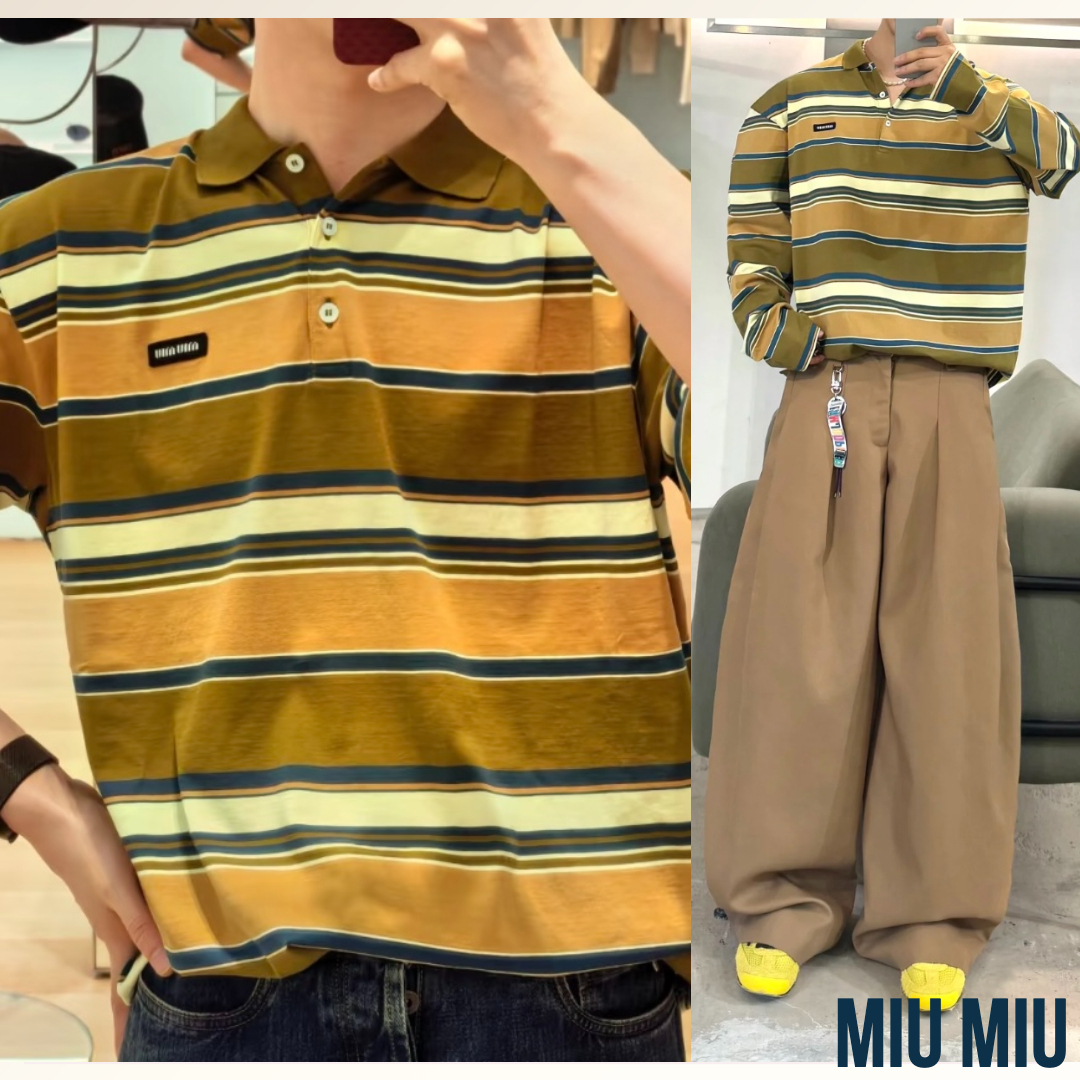トレンドがつまった《Miu Miu》マルチボーダーポロシャツ